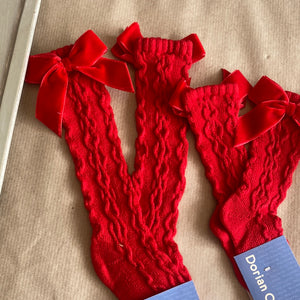 Dorian gray red velvet bow socks