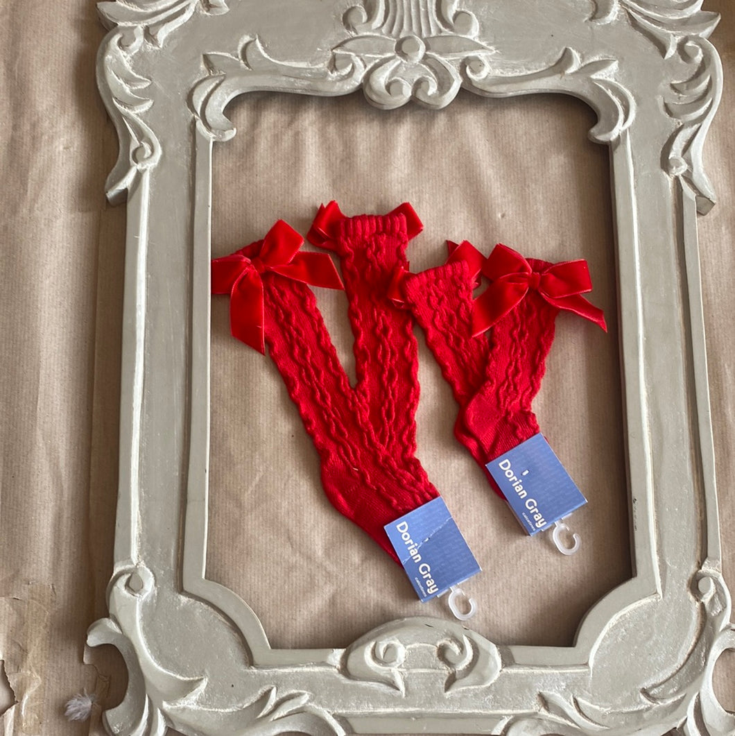 Dorian gray red velvet bow socks