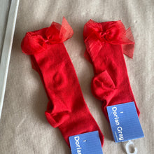 Load image into Gallery viewer, Dorian gray red double bow socks