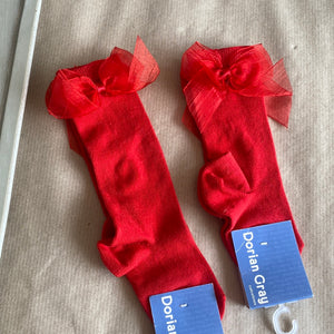 Dorian gray red double bow socks