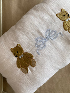 Luxury small embroidered teddy cushion