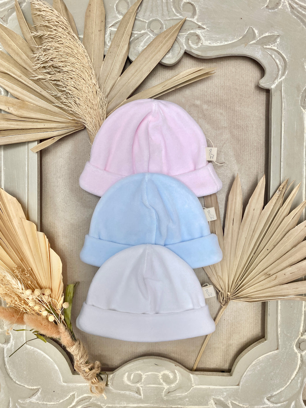 Baby Gi White/Blue/Pink Velour Newborn hats